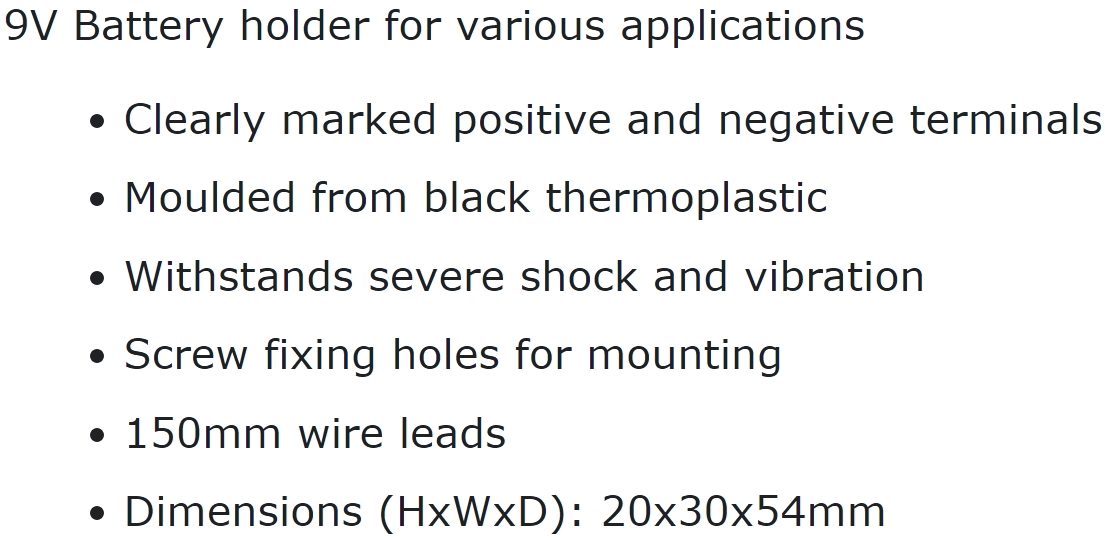 בית תושבת לסוללות BH-9VA 9V